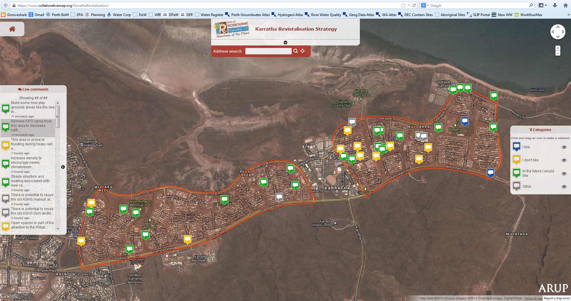 Snapshot of the Karratha Revitalisation online collaborative map