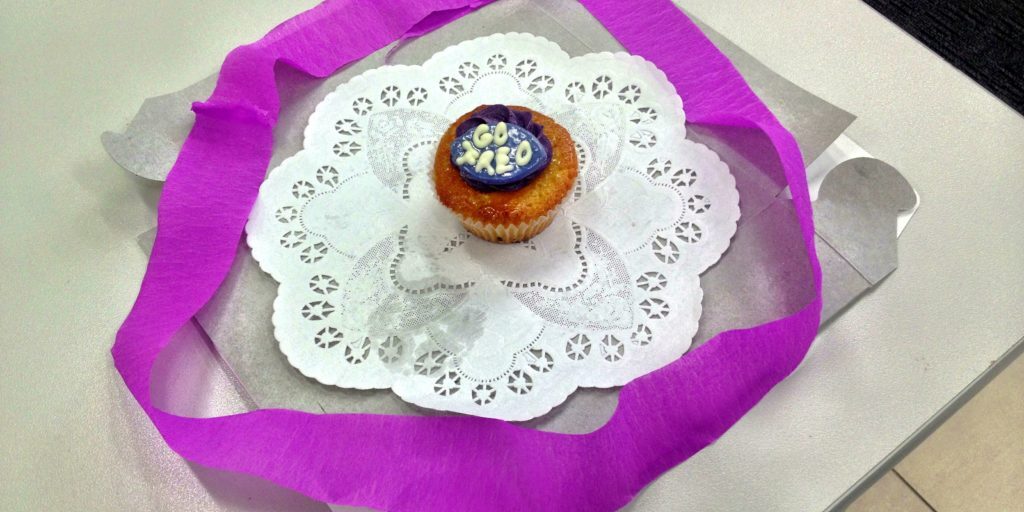 One lonely purple cupcake